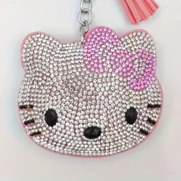 NEW! HELLO KITTY Crystal Rhinestone Keychain/Purse 🎒 Charm ~🎄 🎁 Kids 😺 🐾 - Picture 5 of 6